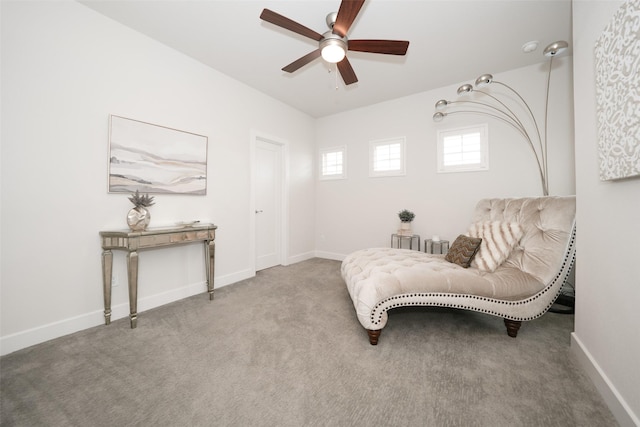 5502 Charlton Ridge Ln, Fulshear, TX 77441 - sitting room with a ceiling fan, carpet floors, and baseboards