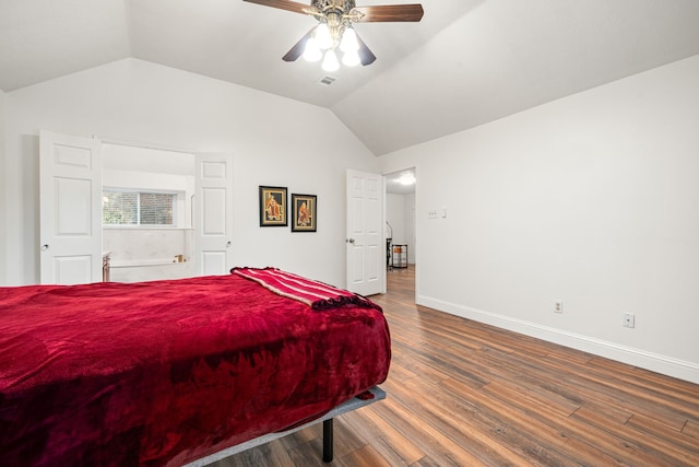 12114 Paddock Way, Houston, TX 77065 - bedroom with vaulted ceiling, wood finished floors, baseboards, and ceiling fan
