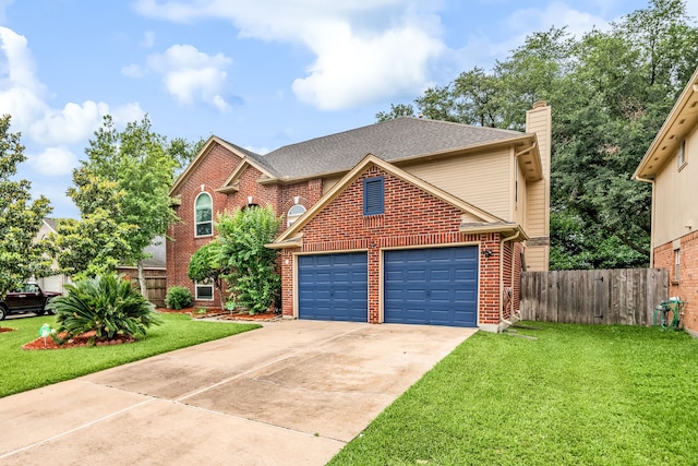 12114 Paddock Way, Houston, TX 77065 - traditional-style house featuring a chimney, driveway, brick siding, an attached garage, and roof with shingles