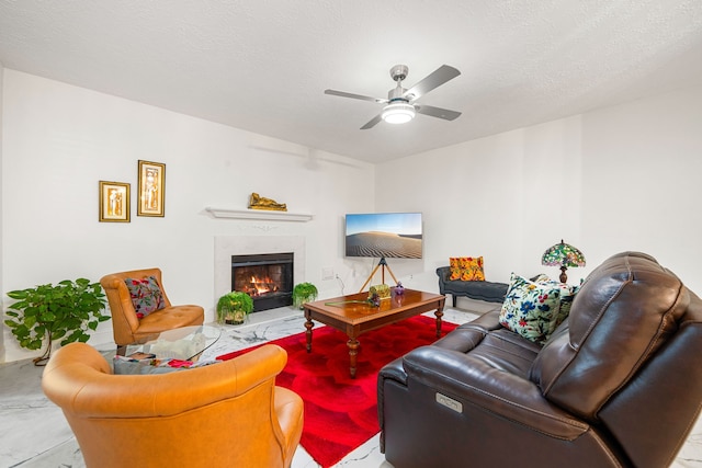 12114 Paddock Way, Houston, TX 77065 - living room featuring a ceiling fan and a fireplace