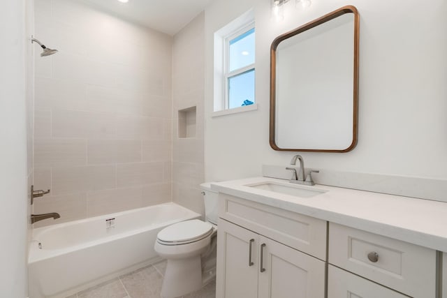 1420 Flamingo St, Conroe, TX 77385 - full bathroom featuring vanity, toilet, bathtub / shower combination, and tile patterned floors