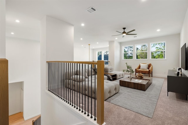 1420 Flamingo St, Conroe, TX 77385 - carpeted living area featuring recessed lighting, a ceiling fan, and baseboards