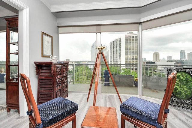 5050 Woodway Dr Unit 7L, Houston, TX 77056 - interior space with wood finished floors, plenty of natural light, ornamental molding, and a view of city
