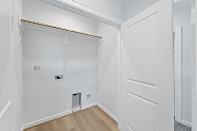 laundry room featuring hookup for a washing machine, light wood finished floors, baseboards, and hookup for an electric dryer