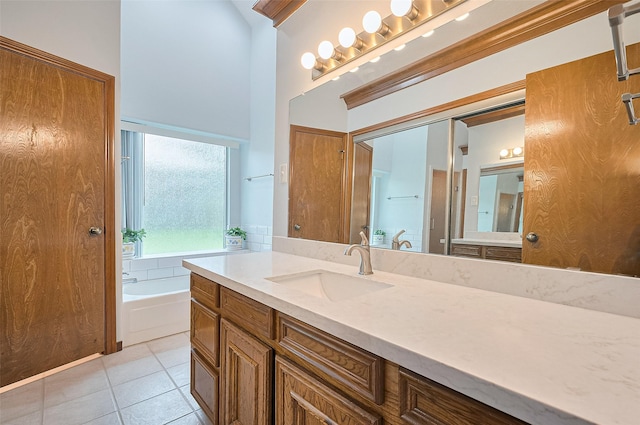 16218 Capri Dr, Jersey Village, TX 77040 - full bathroom featuring vanity, a bath, and tile patterned flooring