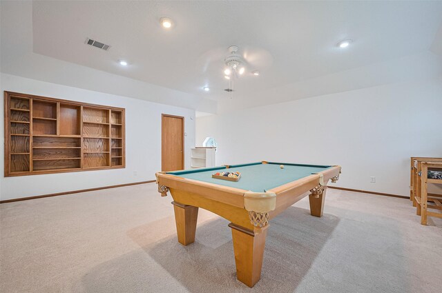 16218 Capri Dr, Jersey Village, TX 77040 - rec room with light colored carpet, baseboards, billiards, and recessed lighting