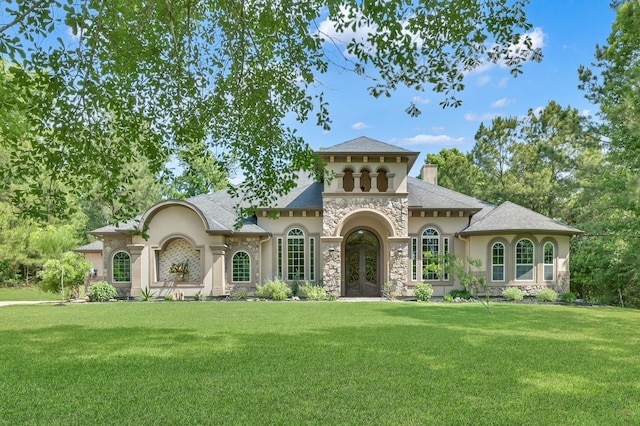 26118 Upper Beacon Pl, Montgomery, TX 77316 - view of front of property featuring french doors, stone siding, and stucco siding