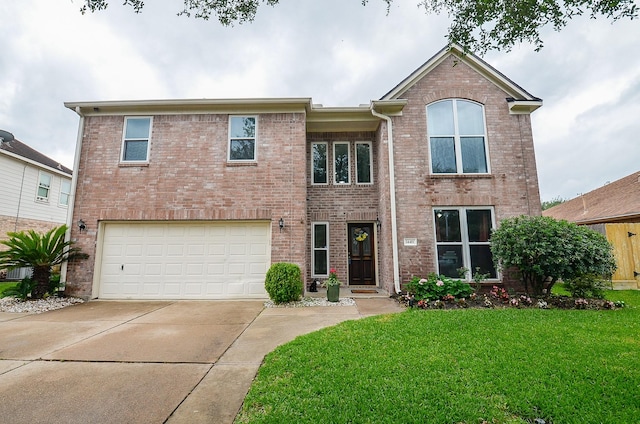 14411 Lawton Ridge Dr, Cypress, TX 77429 - view of front facade with a front yard, driveway, brick siding, and an attached garage