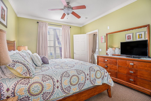 7000 Seawall Blvd Unit 1011, Galveston, TX 77551 - bedroom featuring carpet, crown molding, and ceiling fan