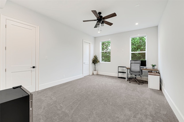 2202 Hewitt Dr, Houston, TX 77018 - office with a ceiling fan, carpet flooring, baseboards, and recessed lighting