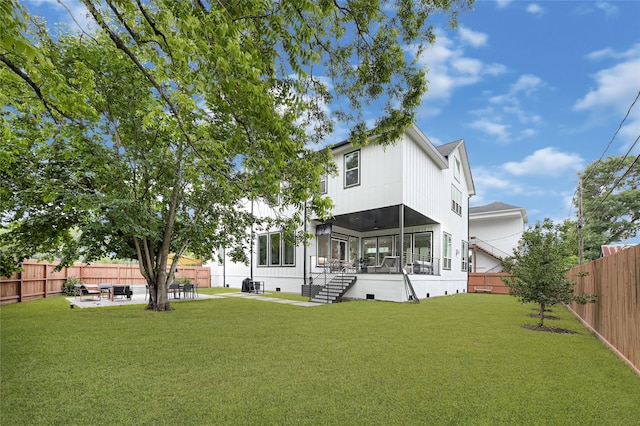 2202 Hewitt Dr, Houston, TX 77018 - rear view of property featuring a patio area, a sunroom, and ceiling fan