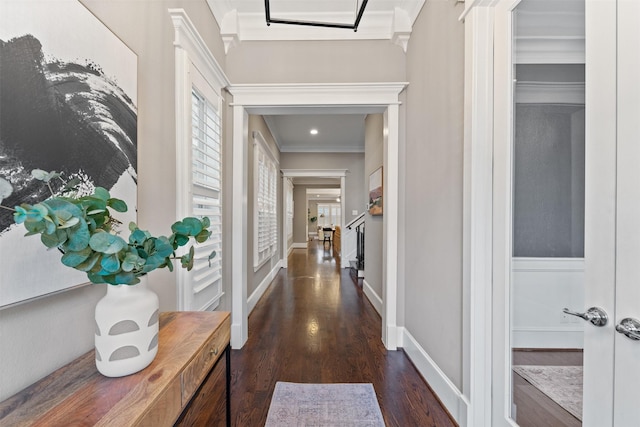 436 W 26th St, Houston, TX 77008 - hall with wood finished floors, crown molding, baseboards, and recessed lighting