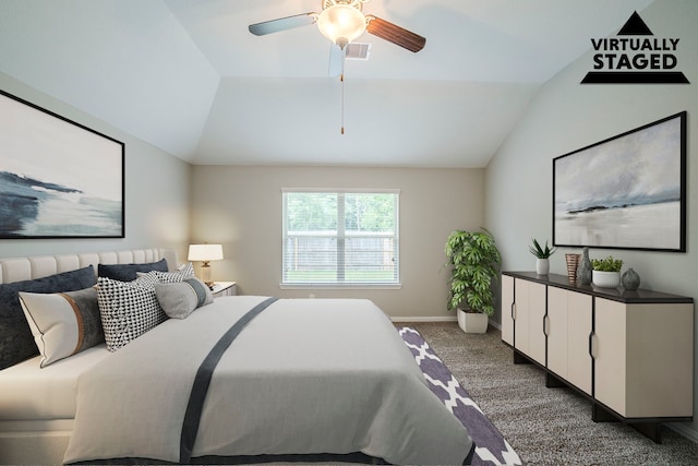 16702 Peralta Bay Cir, Crosby, TX 77532 - bedroom featuring lofted ceiling, carpet flooring, ceiling fan, and baseboards
