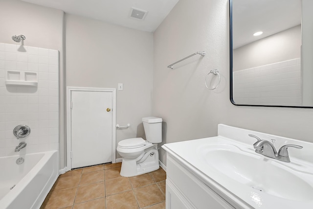 14418 Cellini Dr, Cypress, TX 77429 - full bath featuring toilet, tile patterned flooring, shower / bath combination, and vanity