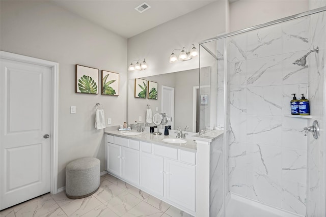 3306 Old Ironwood Dr, Spring, TX 77386 - bathroom with marble finish flooring, a shower, and double vanity
