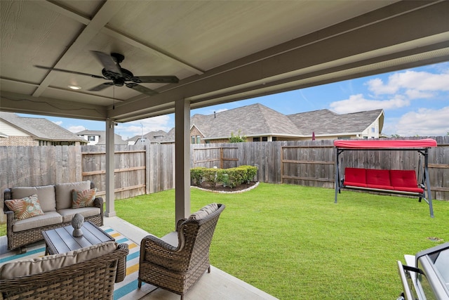 3306 Old Ironwood Dr, Spring, TX 77386 - view of yard featuring an outdoor living space, a ceiling fan, and a patio