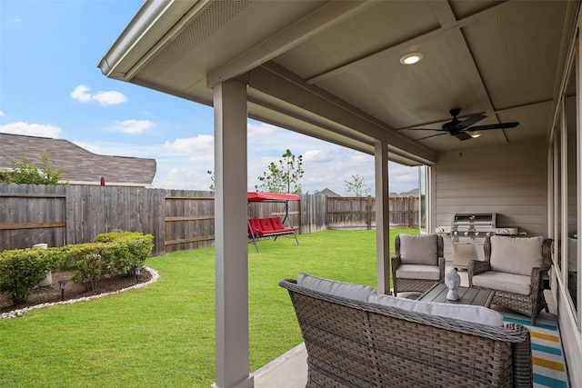 3306 Old Ironwood Dr, Spring, TX 77386 - view of patio / terrace with ceiling fan and outdoor lounge area