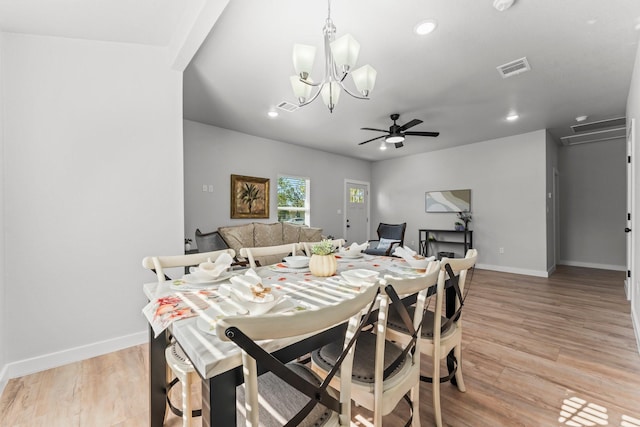 1314 W 4th St, Freeport, TX 77541 - dining area featuring a chandelier, light wood-type flooring, baseboards, recessed lighting, and a ceiling fan
