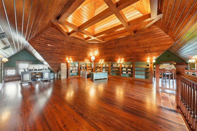 215 Bayland Ave, Houston, TX 77009 - miscellaneous room with wooden ceiling, lofted ceiling, and wood finished floors