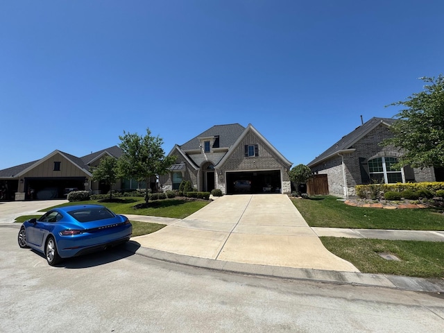 7010 Goldstrum Way, Katy, TX 77493 - view of front of property with driveway, a front lawn, a garage, and stone siding