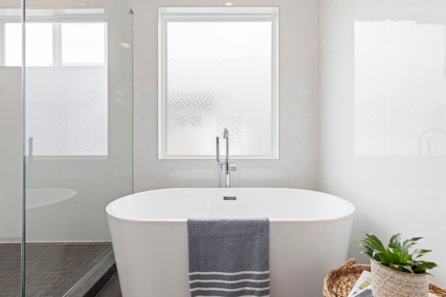 910 W 19th St Unit A, Houston, TX 77008 - bathroom with a freestanding bath and a shower with shower door