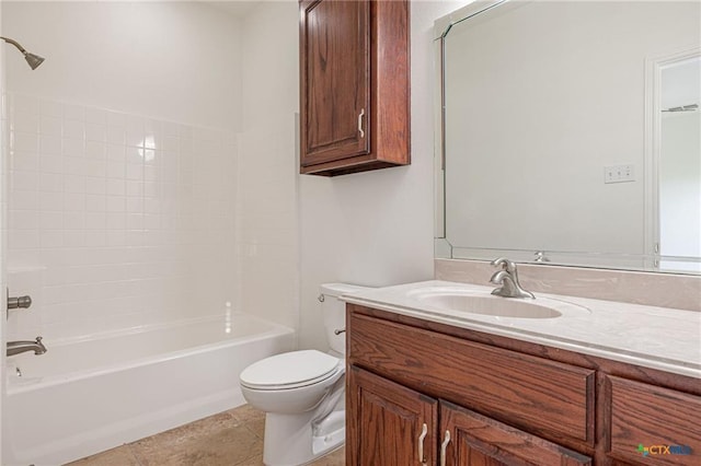 full bathroom with toilet, vanity, bathtub / shower combination, and tile patterned floors