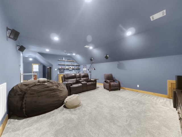 11987 White Oak Xing, Conroe, TX 77385 - carpeted cinema room featuring vaulted ceiling and baseboards