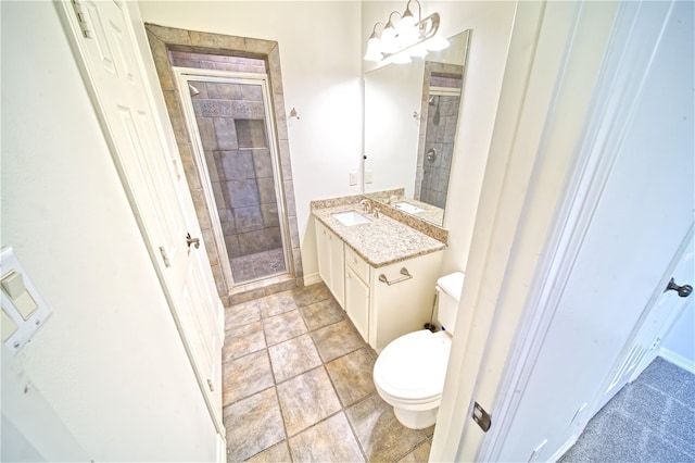 910 Peachwood Bend Dr, Houston, TX 77077 - bathroom featuring a stall shower, toilet, vanity, and baseboards