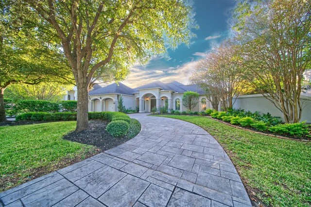 910 Peachwood Bend Dr, Houston, TX 77077 - view of front of home with a front lawn and curved driveway