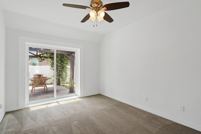 326 Lake Rim Dr, Rosenberg, TX 77469 - empty room with carpet, baseboards, a ceiling fan, and vaulted ceiling