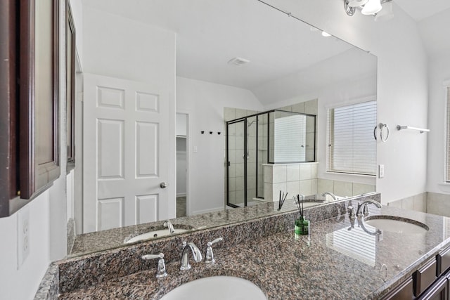 326 Lake Rim Dr, Rosenberg, TX 77469 - bathroom with a shower stall and double vanity