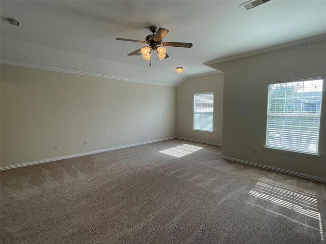 11317 Elegant Way, Houston, TX 77066 - carpeted empty room featuring crown molding, lofted ceiling, a ceiling fan, baseboards, and a smoke detector