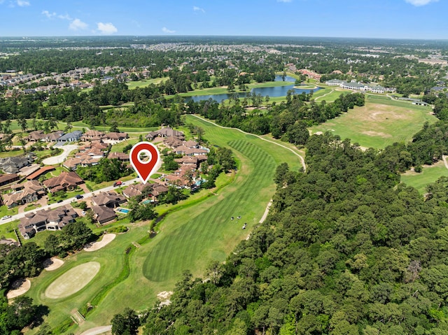 38 Post Shadow Estate Dr, Spring, TX 77389 - view of property location with a nearby body of water, nearby suburban area, a local golf course, and a tree filled landscape