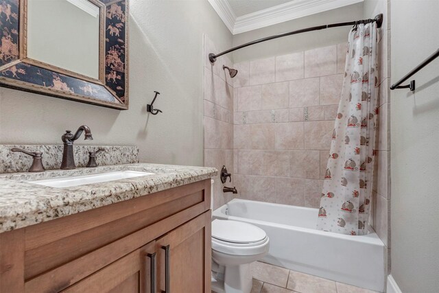1309 Nashua St Unit A, Houston, TX 77008 - bathroom with ornamental molding, shower / bath combo, toilet, tile patterned floors, and vanity
