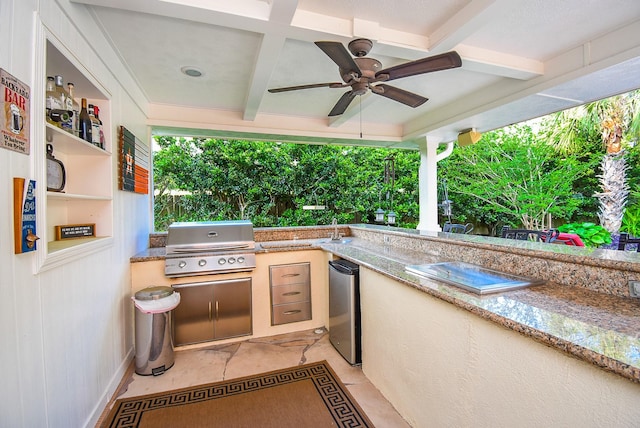 14 Wickham Ct, Sugar Land, TX 77479 - view of patio featuring grilling area, an outdoor kitchen, a ceiling fan, and a sink