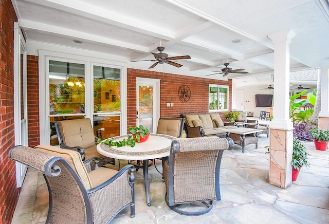 14 Wickham Ct, Sugar Land, TX 77479 - view of patio / terrace with a ceiling fan, an outdoor hangout area, and outdoor dining space