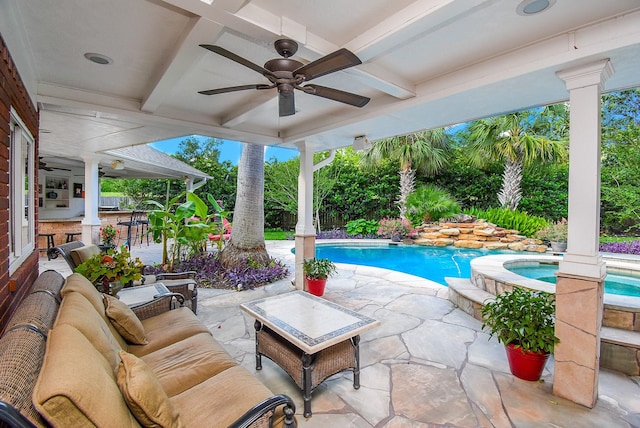 14 Wickham Ct, Sugar Land, TX 77479 - view of patio / terrace with a ceiling fan, outdoor lounge area, and a pool with connected hot tub