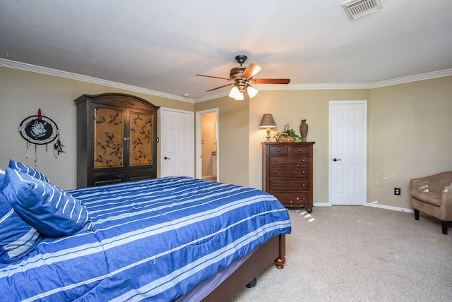 14 Wickham Ct, Sugar Land, TX 77479 - carpeted bedroom with crown molding, baseboards, and a ceiling fan