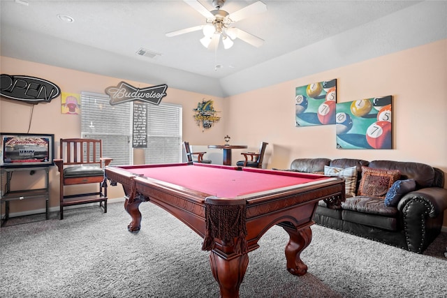 4635 Countrymeadows Dr, Spring, TX 77388 - game room with carpet floors, billiards table, a ceiling fan, and baseboards