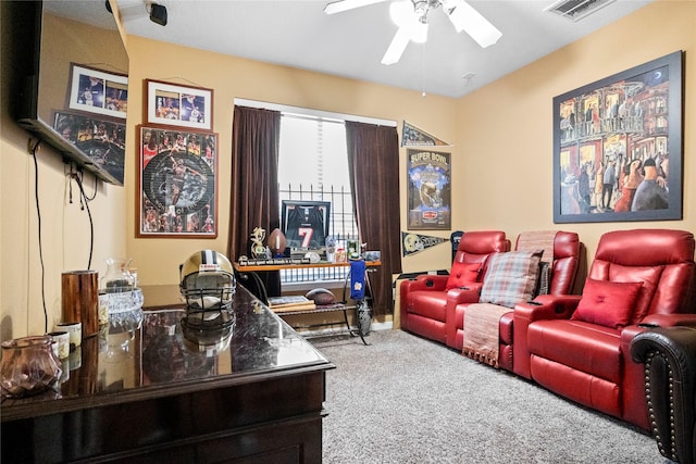 4635 Countrymeadows Dr, Spring, TX 77388 - home office featuring ceiling fan and carpet floors