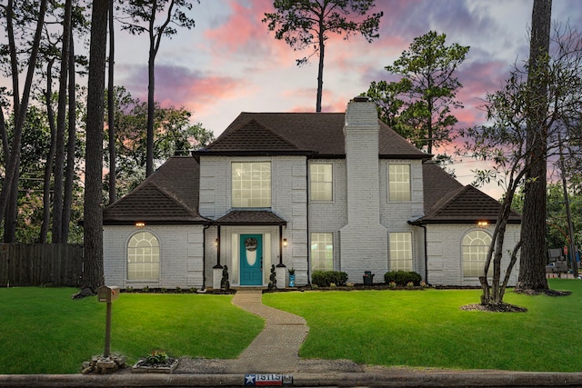 15115 Gladebrook Dr, Houston, TX 77068 - view of front facade featuring a chimney, a shingled roof, and brick siding