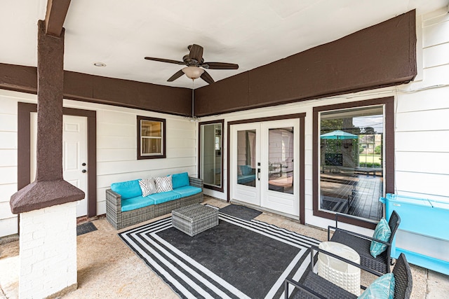 15115 Gladebrook Dr, Houston, TX 77068 - view of patio featuring a ceiling fan, french doors, and outdoor lounge area