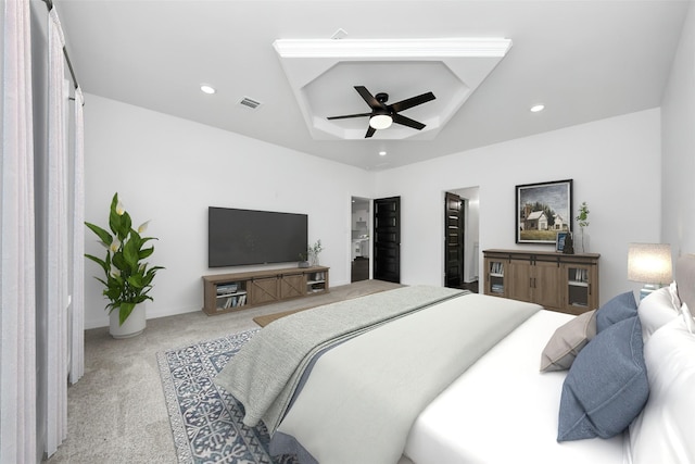 1029 Gazing Pine St, Huffman, TX 77336 - bedroom with light carpet, recessed lighting, and ceiling fan