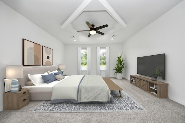 1029 Gazing Pine St, Huffman, TX 77336 - carpeted bedroom featuring recessed lighting, ceiling fan, and beam ceiling