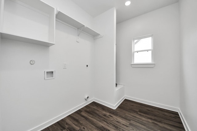 1029 Gazing Pine St, Huffman, TX 77336 - laundry area featuring dark wood-style flooring, baseboards, hookup for a washing machine, and recessed lighting