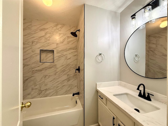 5223 Mountain Forest Dr, Katy, TX 77449 - full bath featuring shower / washtub combination, vanity, and marble look tiles