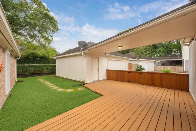 deck with an outbuilding