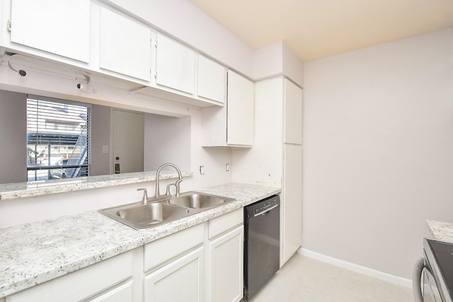 6633 W Airport Unit 1103, Houston, TX 77035 - kitchen with dishwasher, a sink, stainless steel electric stove, white cabinets, and baseboards