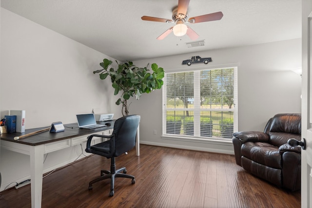 34334 Howell Rd, Waller, TX 77484 - office space with baseboards, a ceiling fan, and dark wood-style flooring