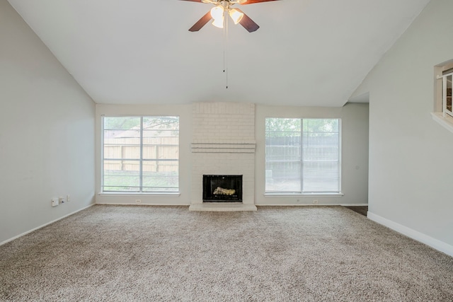 12210 Innsbruk Ct, Houston, TX 77066 - unfurnished living room with lofted ceiling, ceiling fan, plenty of natural light, and carpet